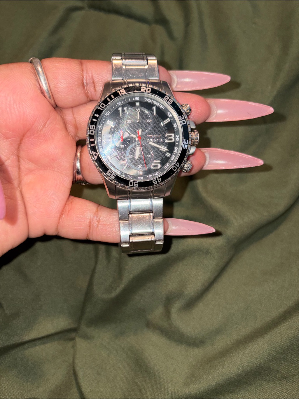 Invicta Silver Bracelet Chronograph Watch With Black Dial